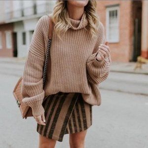 NWT Free People Swim Too Deep Turtleneck Sweater In Gilded Beige M Chunky Knit